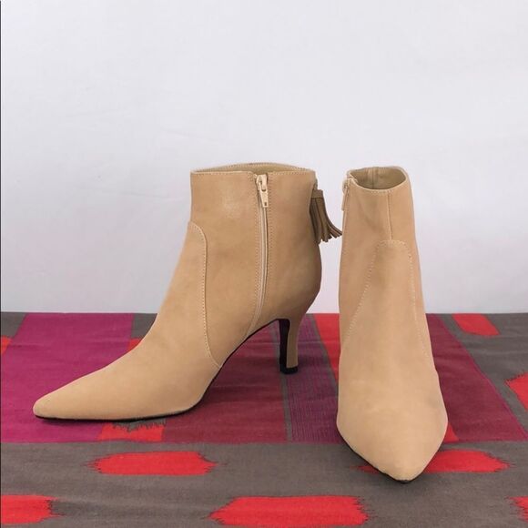 Neiman Marcus Suede Tassel Heel Booties